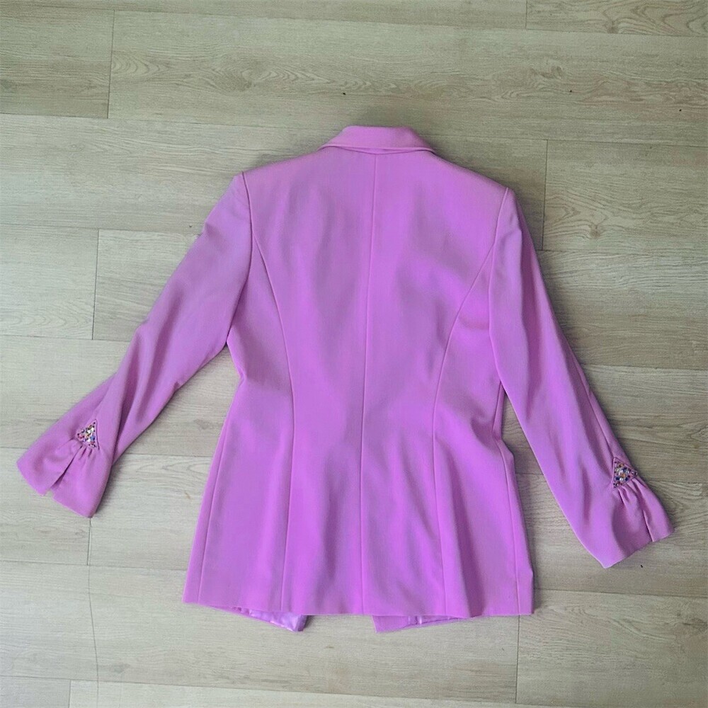 ASHRO Blazer Jacket Womens Size 8 Pink Embellished Single Button Lined - Picture 7 of 9
